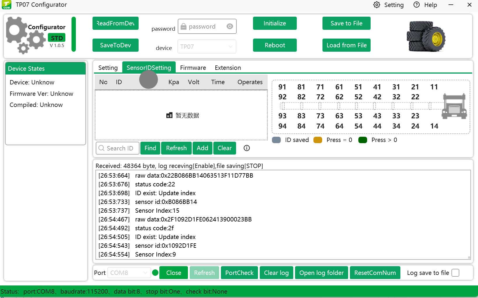 sensor ID setting tab on TPMS configurator