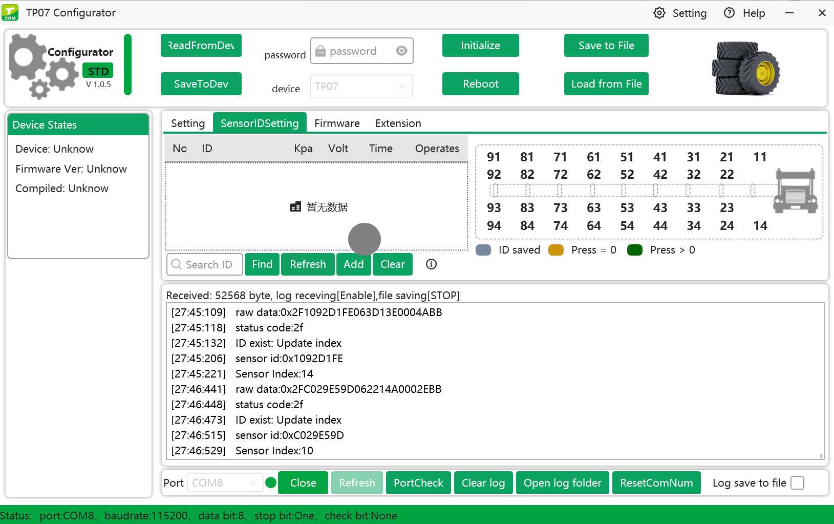 add tire ID and sensor ID on TPMS configurator