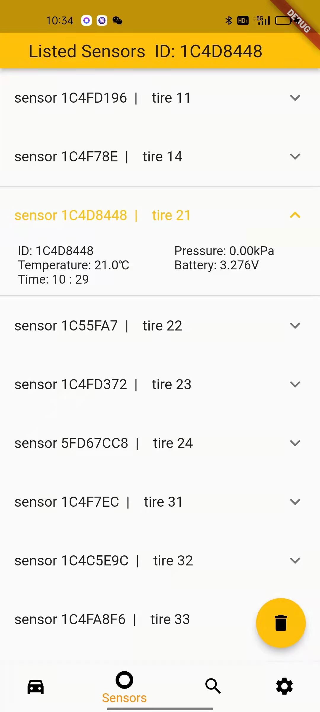 tpms app sensors list